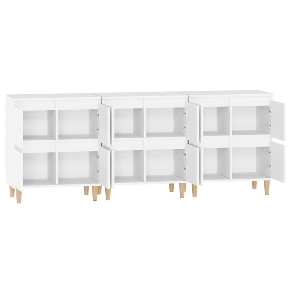 Aparadores 3 uds madera contrachapada blanco 60x35x70