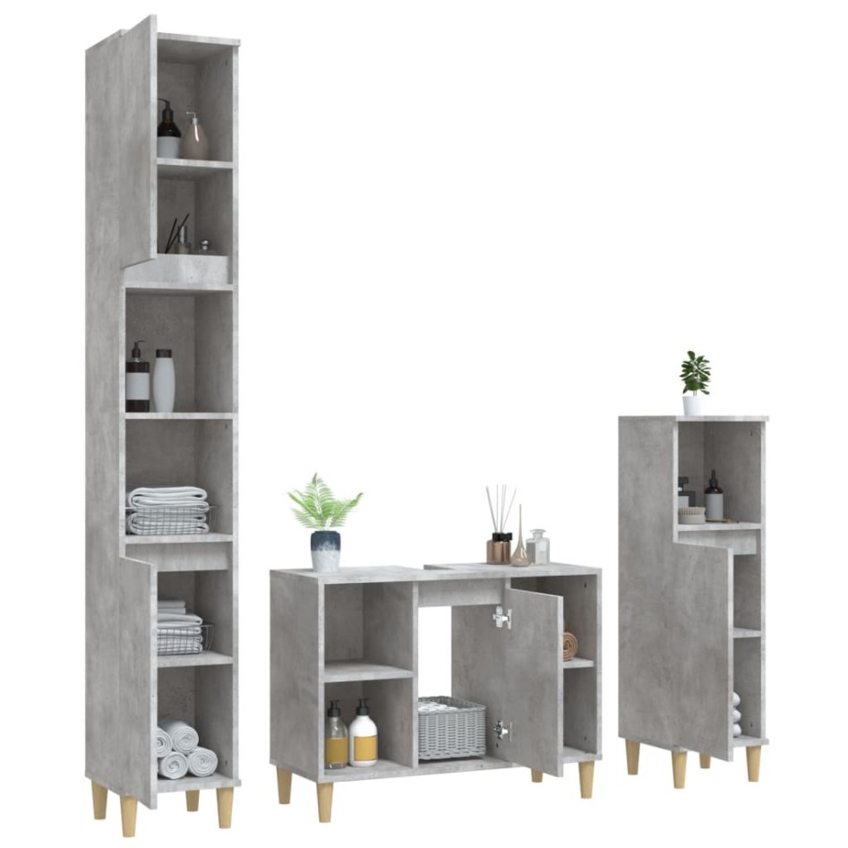 Set muebles de baño 3 piezas madera contrachapada gris