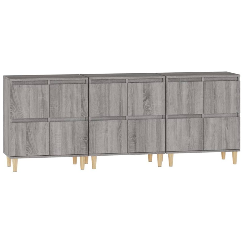 Aparadores 3 uds madera contrachapada gris Sonoma 60x35x70