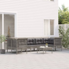 Set de muebles de jardín 8 pzas y cojines ratán sintético