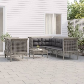 Set de muebles de jardín 8 pzas y cojines ratán sintético