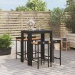 Mesa bar y taburetes jardín 5 pzas madera acacia ratán PE negro