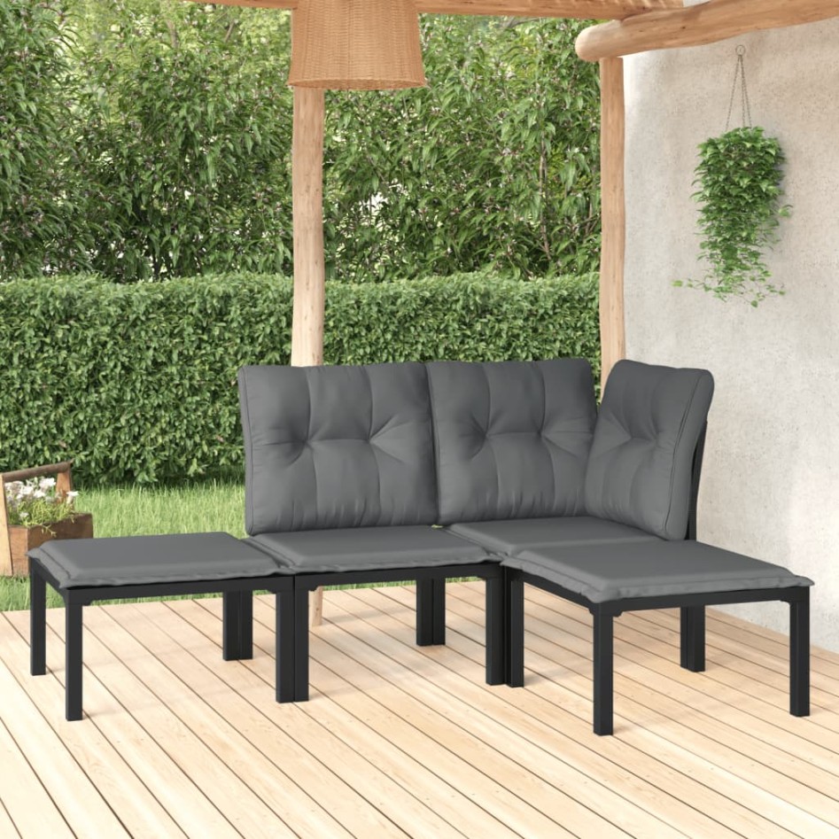 Set de muebles de jardín 4 piezas ratán sintético negro y