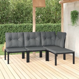 Set de muebles de jardín 4 piezas ratán sintético negro y
