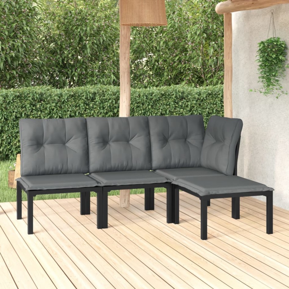 Set de muebles de jardín 4 piezas ratán sintético negro y