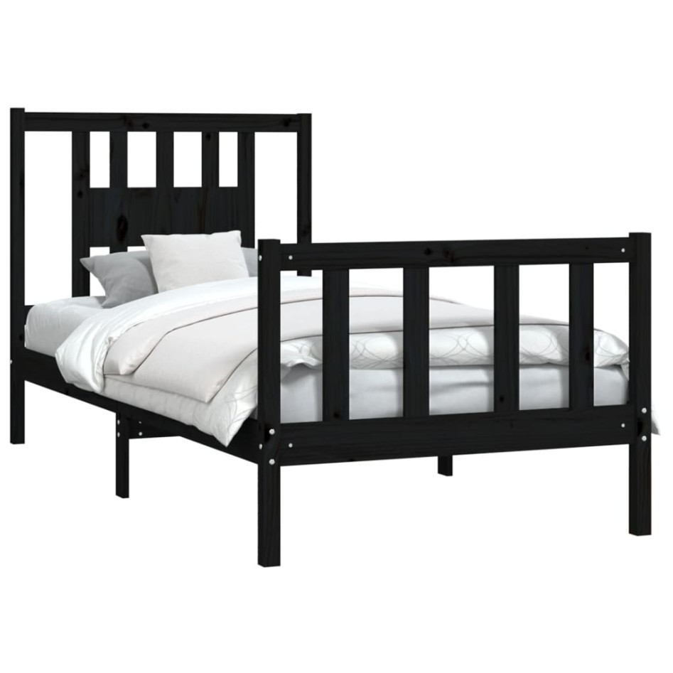 Estructura de cama con cabecero madera pino negro 100x200