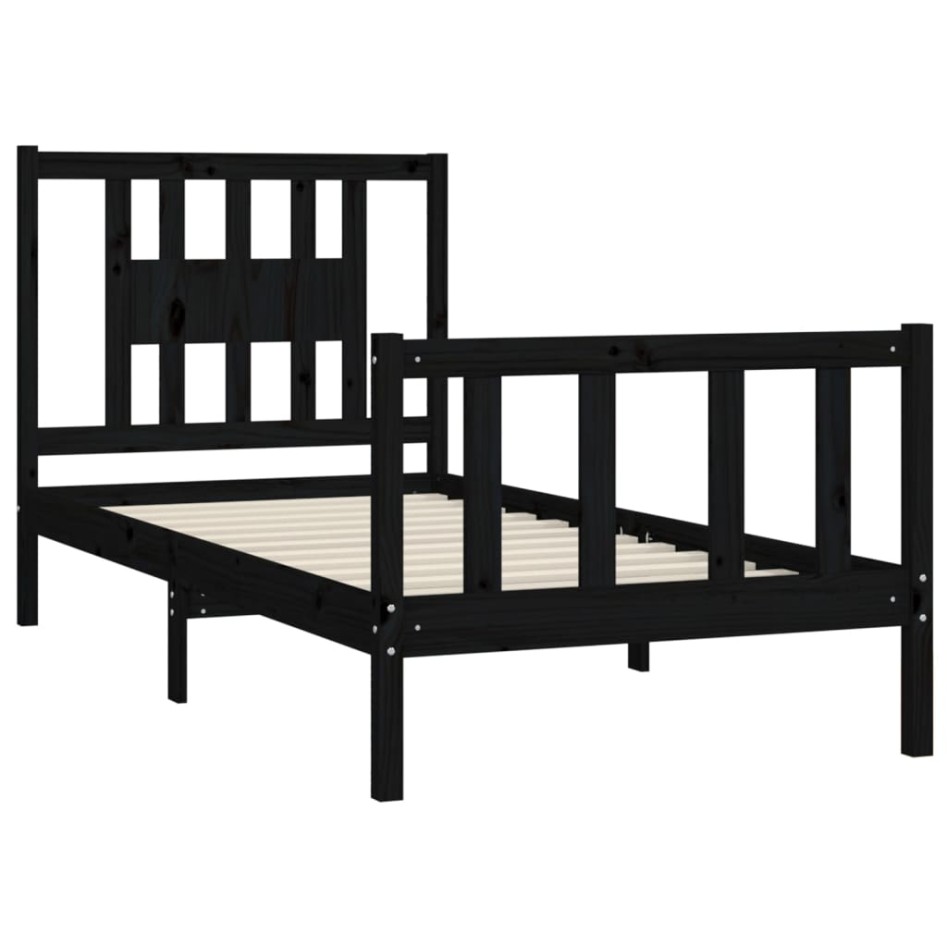 Estructura de cama con cabecero madera pino negro 100x200