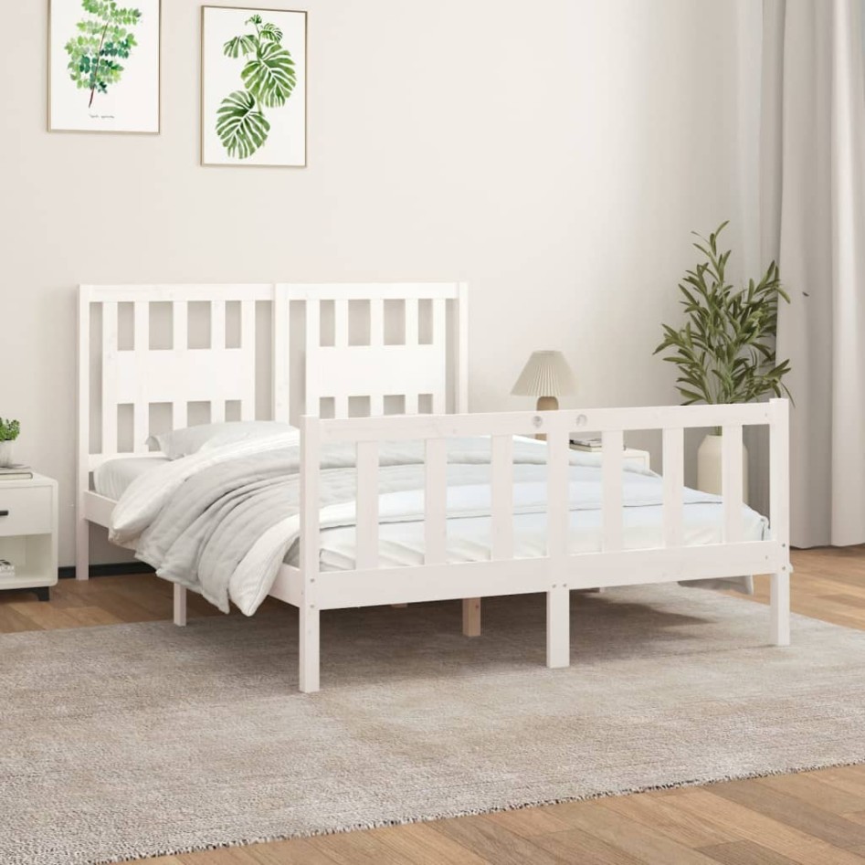 Estructura de cama con cabecero madera pino blanco 120x200