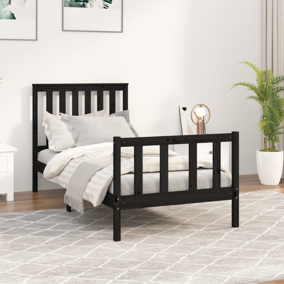 Estructura de cama con cabecero madera de pino negra 90x200