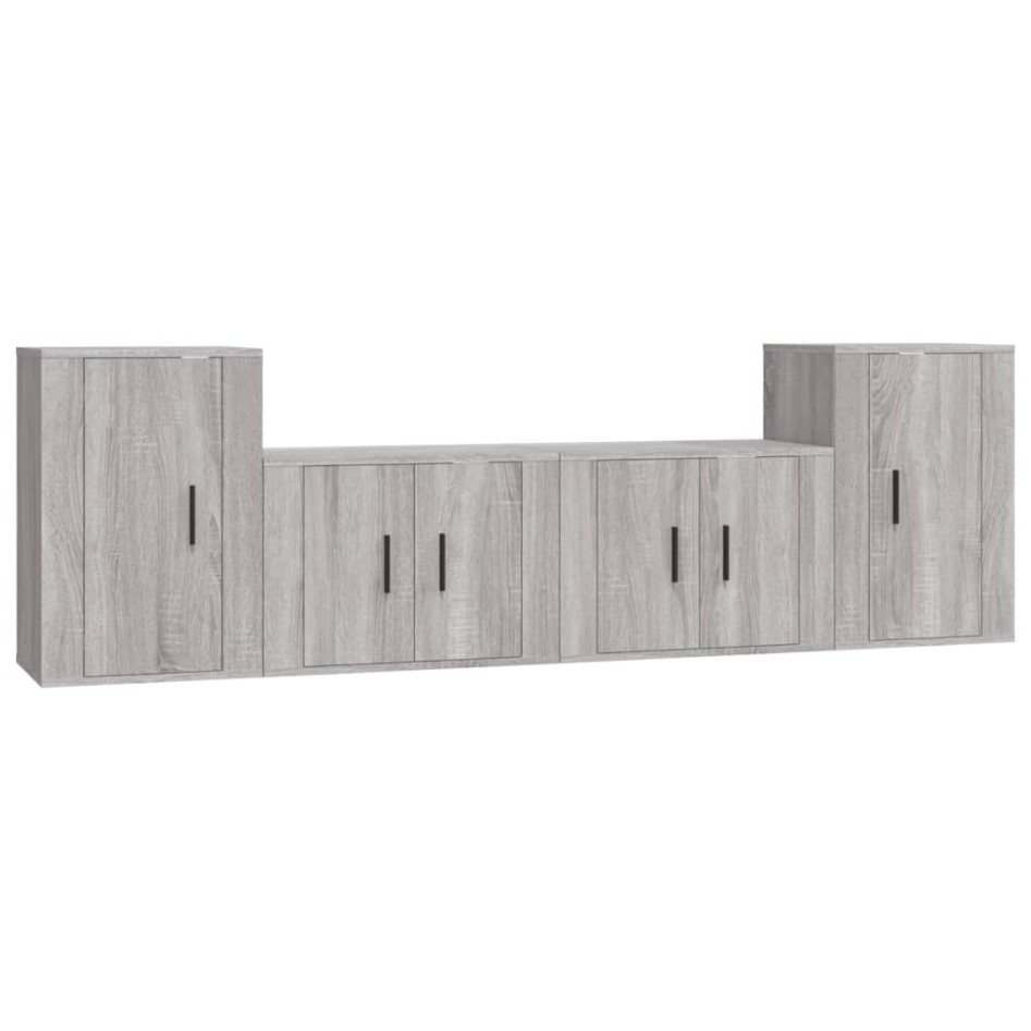 Set de muebles para TV 4 pzas madera contrachapada gris