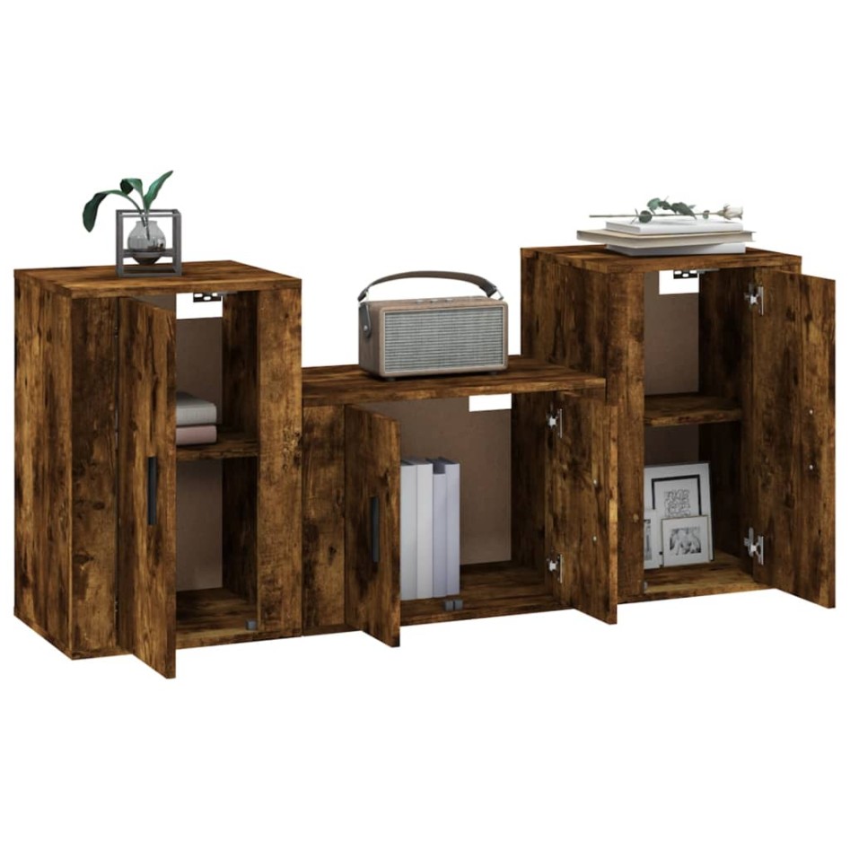 Set de muebles de TV 3 pzas madera contrachapada roble