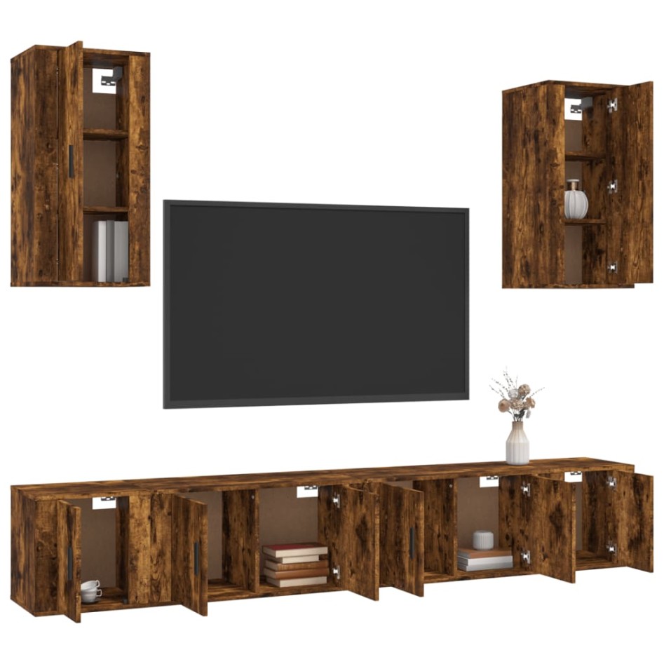 Set de muebles de TV 6 pzas madera contrachapada roble