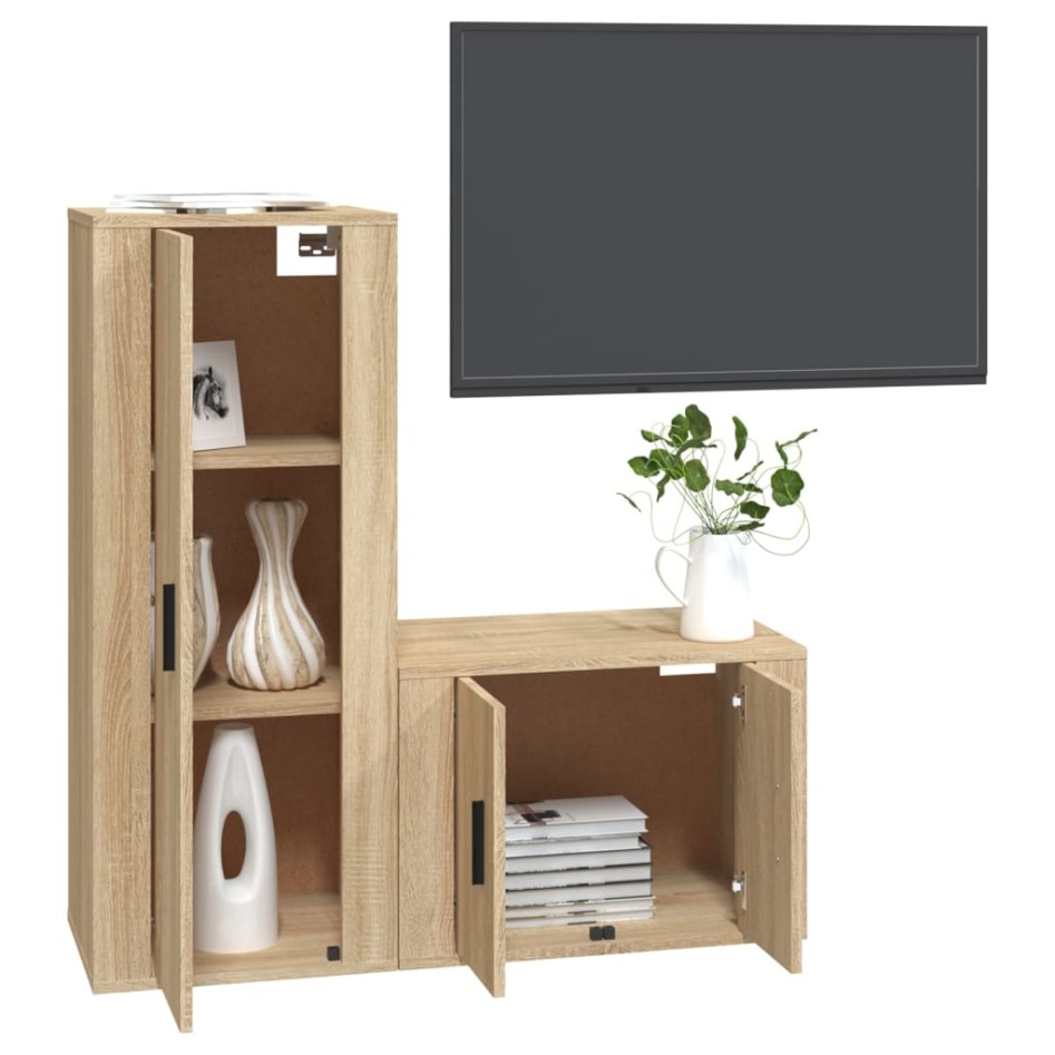 Set de muebles para TV 2 pzas madera contrachapada roble
