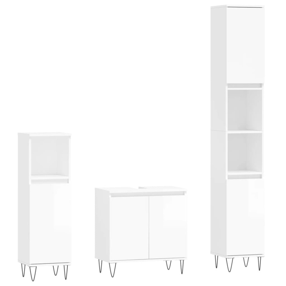 Set muebles de baño 3 piezas madera contrachapada blanco