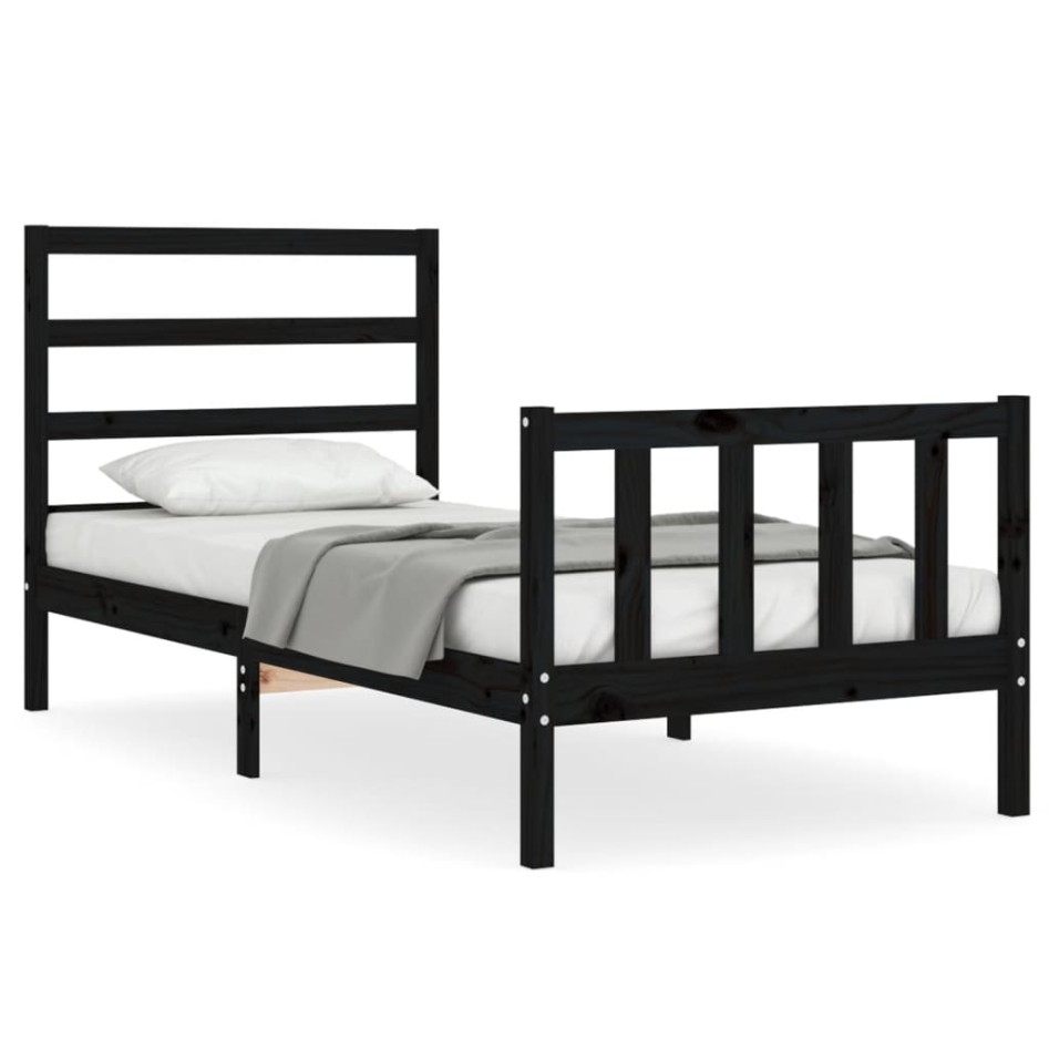 Estructura de cama con cabecero madera maciza negro 100x200