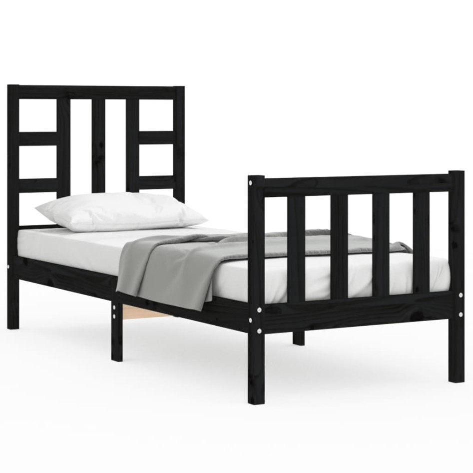 Estructura de cama individual con cabecero madera maciza