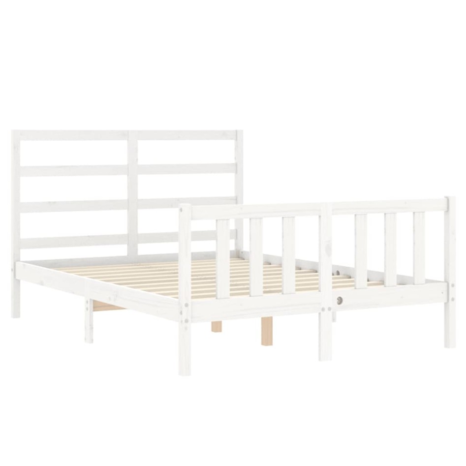 Estructura de cama con cabecero madera maciza blanco 140x190
