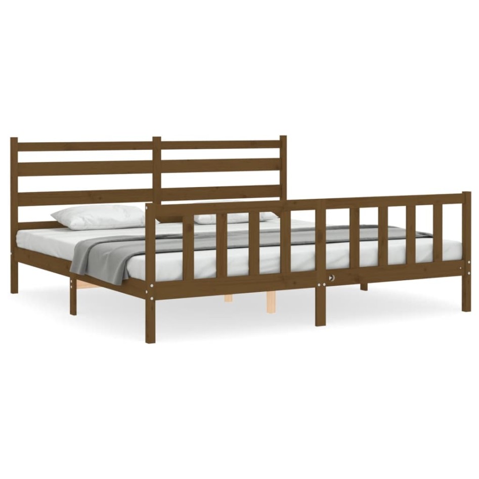 Estructura cama y cabecero madera maciza marrón miel 200x200