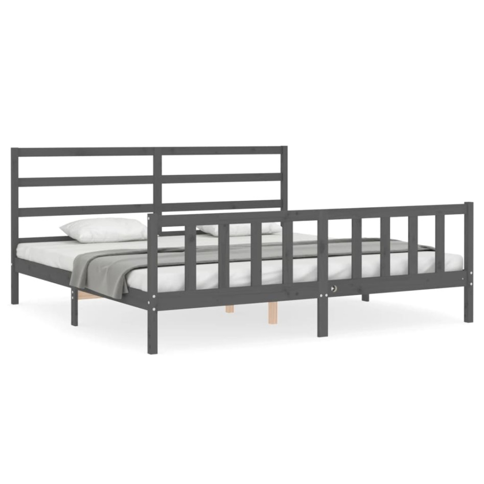 Estructura de cama con cabecero madera maciza gris 200x200