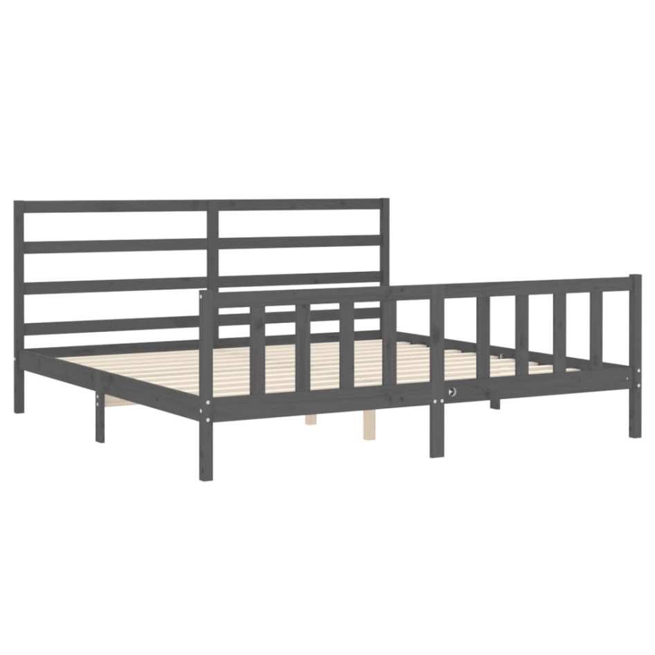 Estructura de cama con cabecero madera maciza gris 200x200