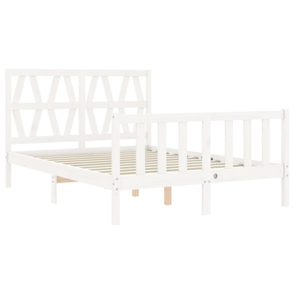 Estructura de cama con cabecero madera maciza blanco 140x200