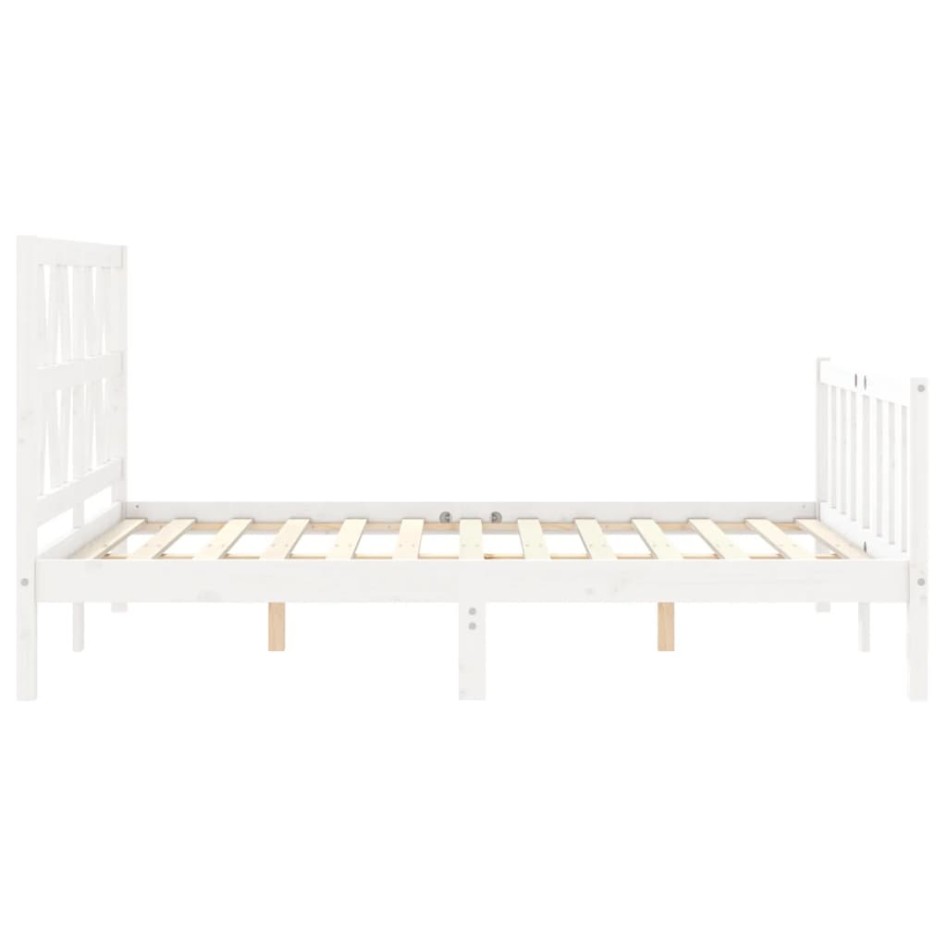 Estructura de cama con cabecero madera maciza blanco 140x200