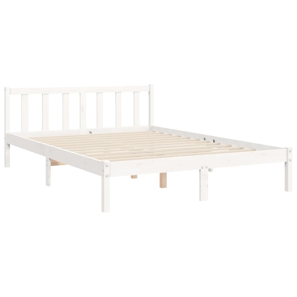 Estructura de cama con cabecero madera maciza blanco 160x200