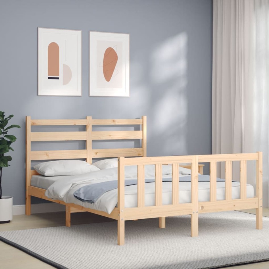 Estructura de cama con cabecero madera maciza 120x200