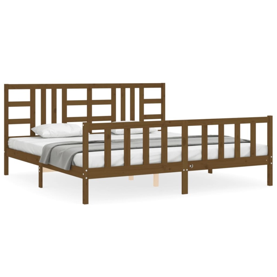 Estructura cama y cabecero madera maciza marrón miel 200x200