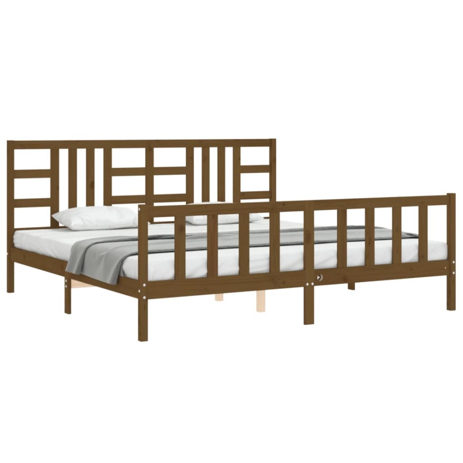 Estructura cama y cabecero madera maciza marrón miel 200x200