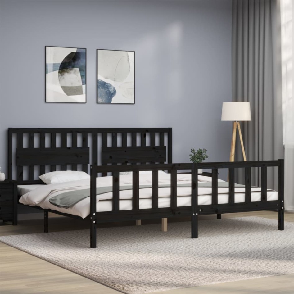 Estructura de cama con cabecero madera maciza negro 200x200