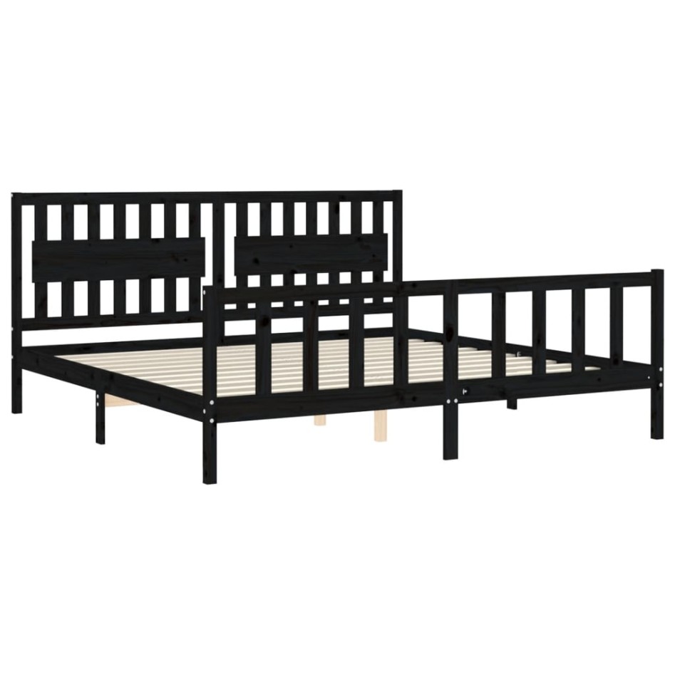 Estructura de cama con cabecero madera maciza negro 200x200