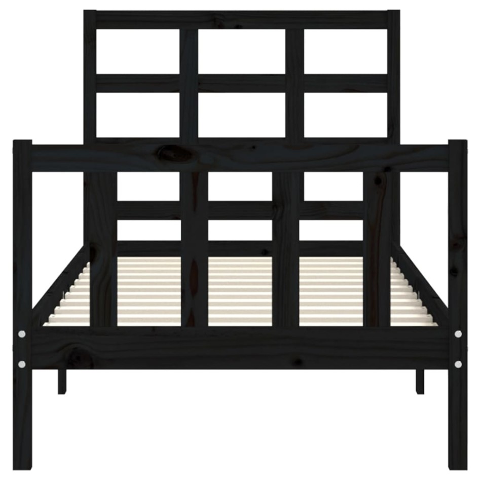 Estructura de cama con cabecero madera maciza negro 90x200