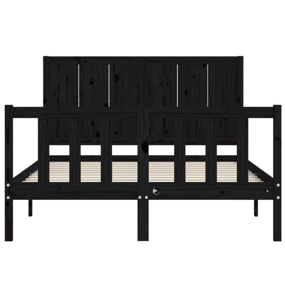 Estructura de cama con cabecero madera maciza negro 140x190