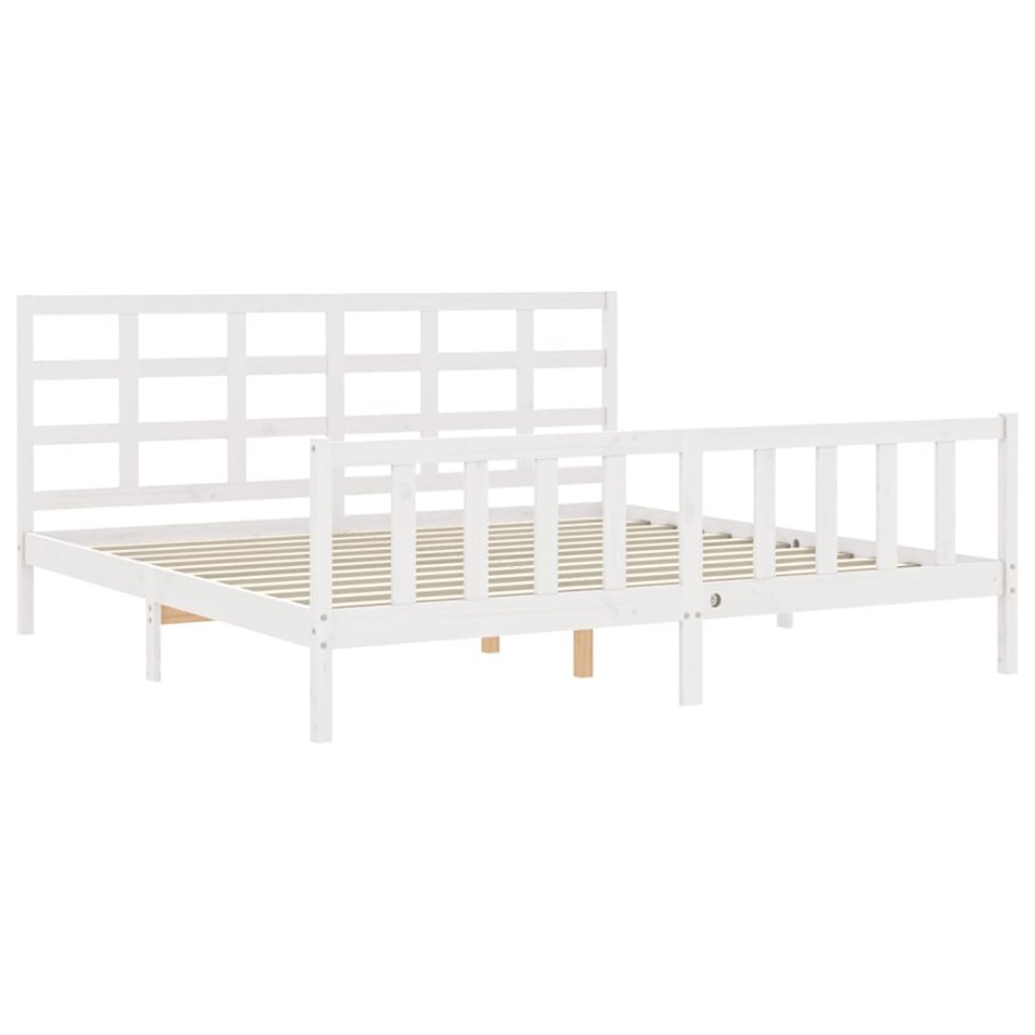 Estructura de cama con cabecero madera maciza blanco 180x200
