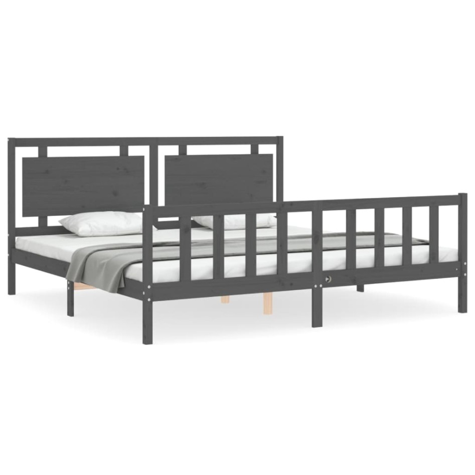 Estructura de cama con cabecero madera maciza gris 200x200