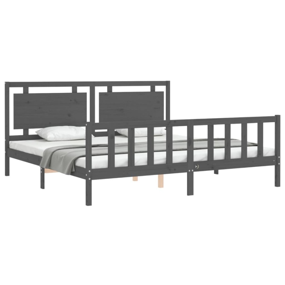 Estructura de cama con cabecero madera maciza gris 200x200