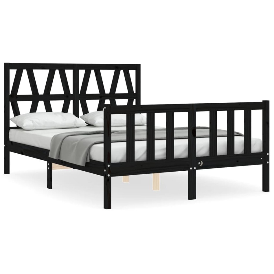 Estructura de cama con cabecero madera maciza negro 120x200