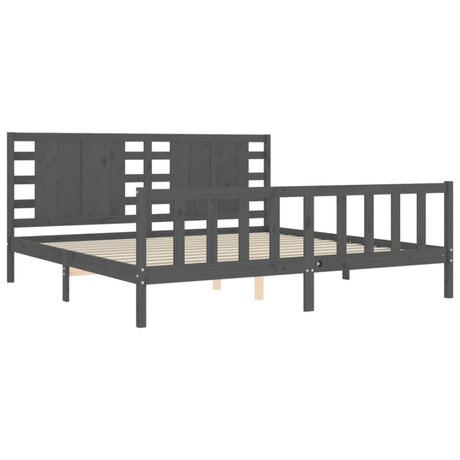 Estructura de cama con cabecero madera maciza gris