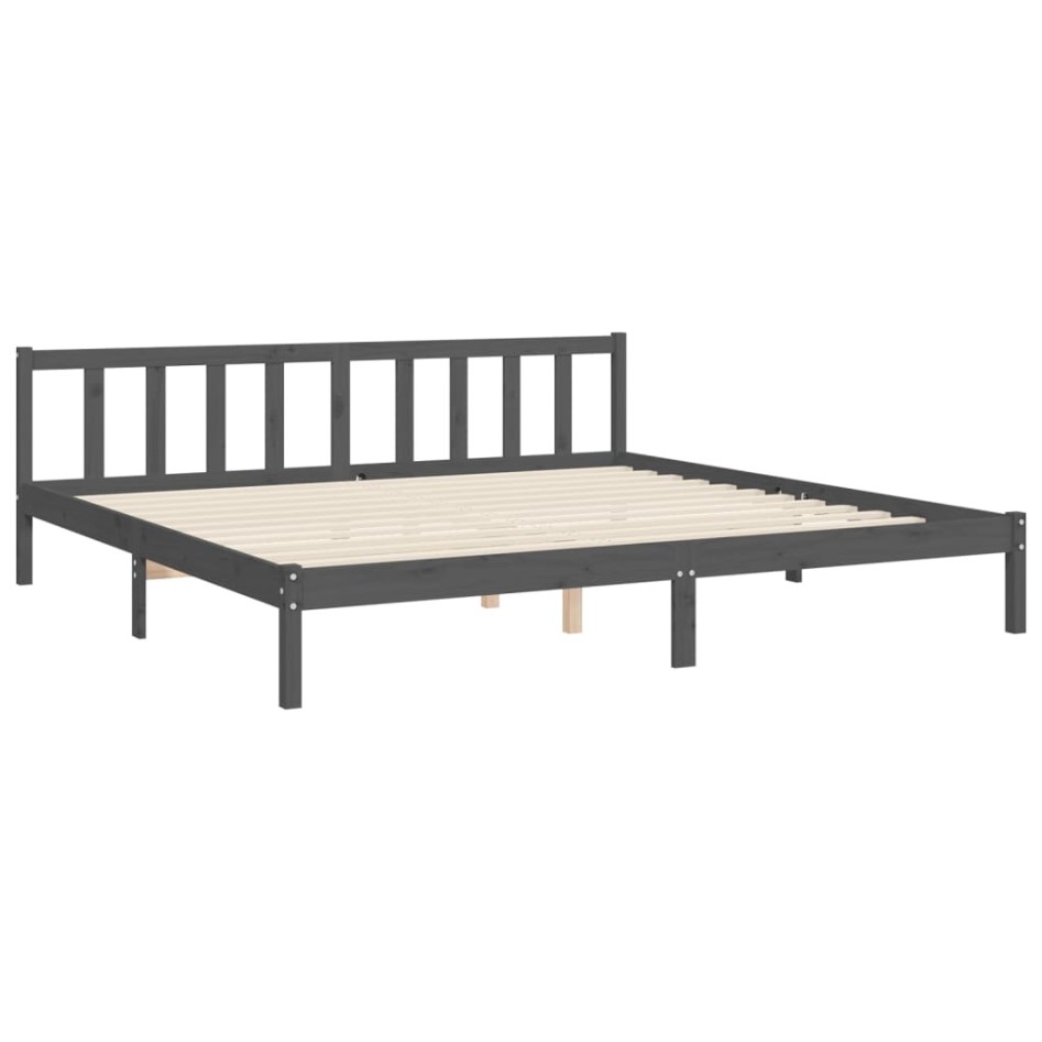 Estructura de cama con cabecero madera maciza gris