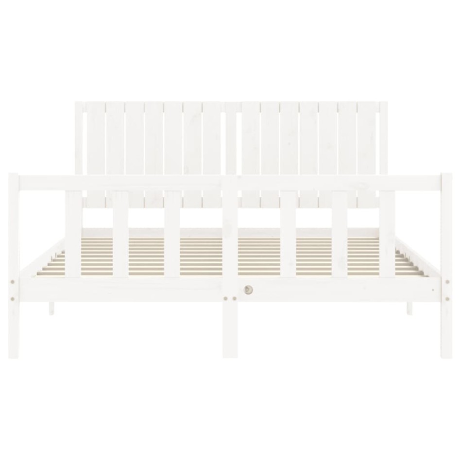 Estructura de cama con cabecero madera maciza blanco 160x200