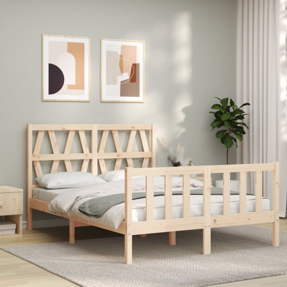 Estructura de cama con cabecero madera maciza 120x200