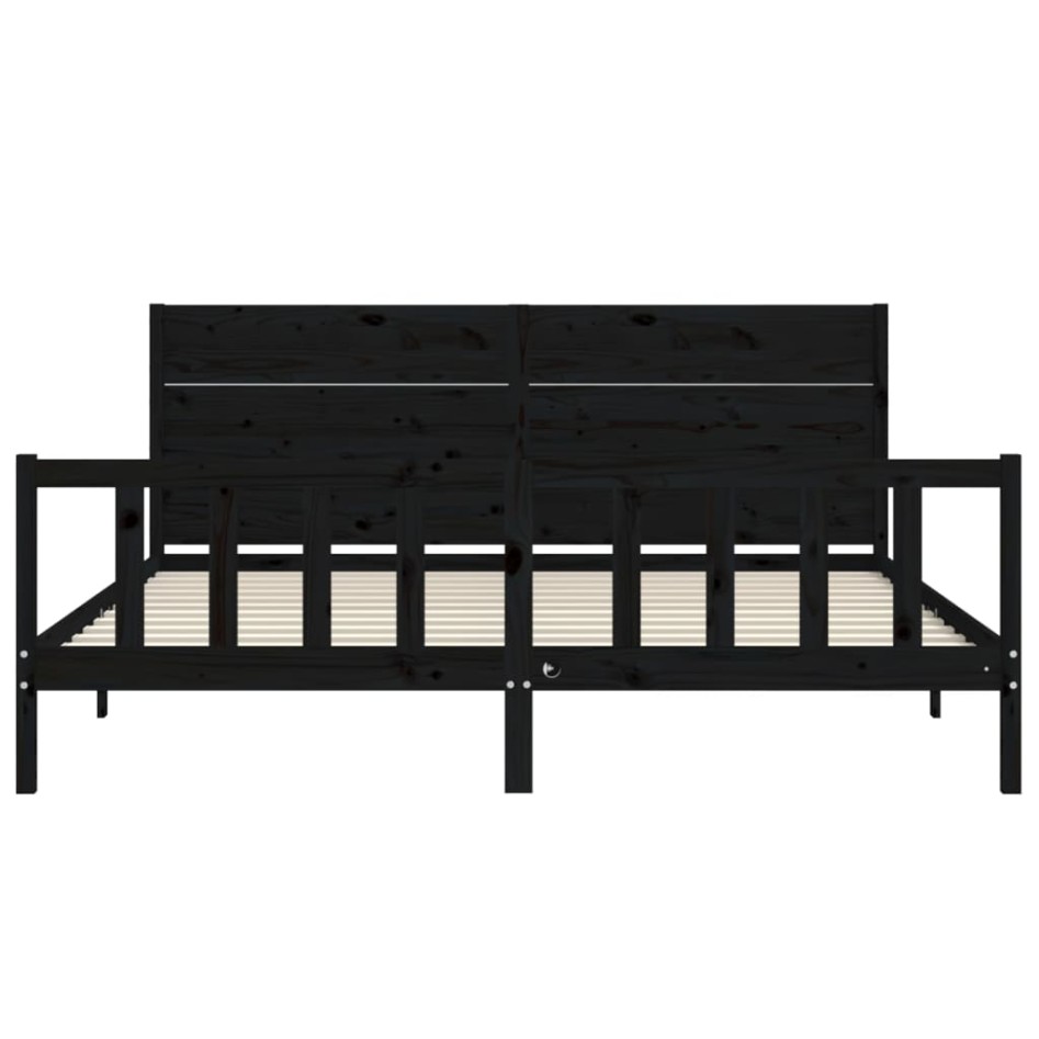 Estructura de cama con cabecero madera maciza negro 200x200