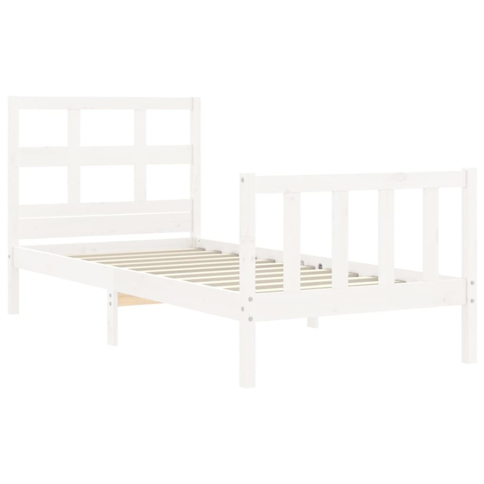 Estructura de cama con cabecero madera maciza blanco 90x200