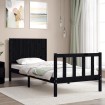 Estructura de cama individual con cabecero madera maciza negro