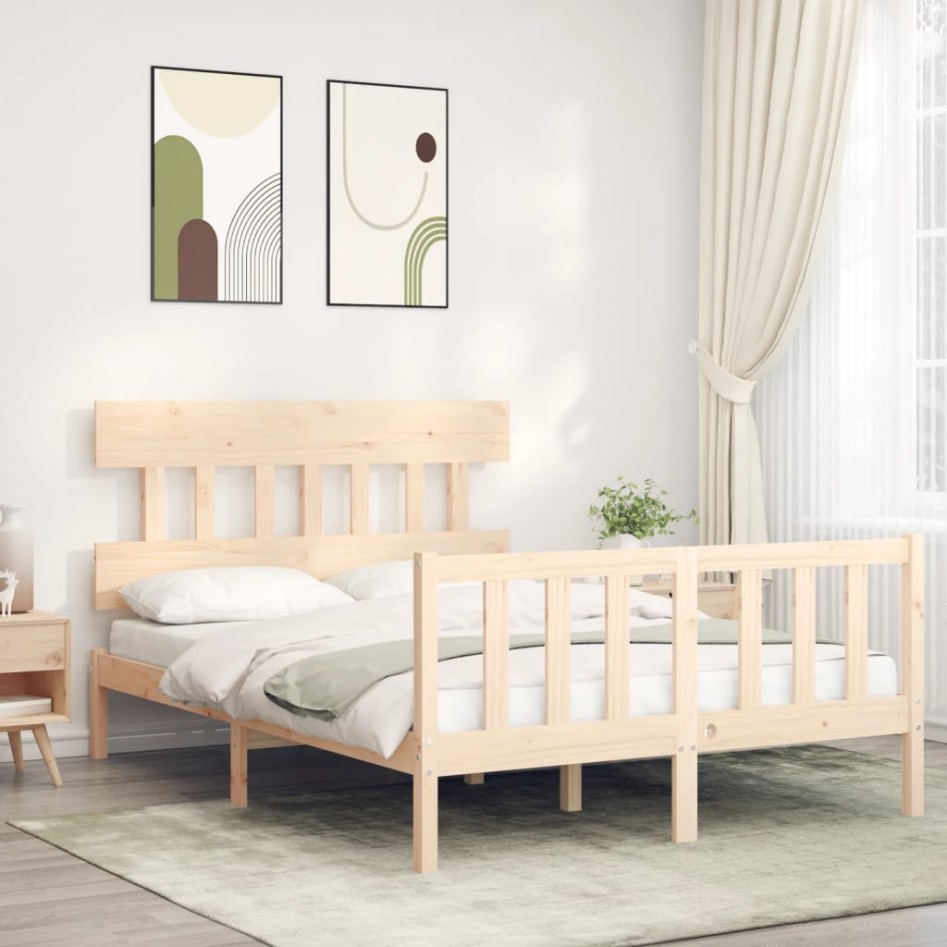 Estructura de cama con cabecero madera maciza 120x200