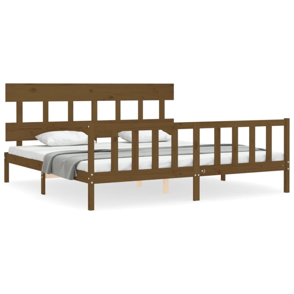 Estructura cama y cabecero madera maciza marrón miel 200x200
