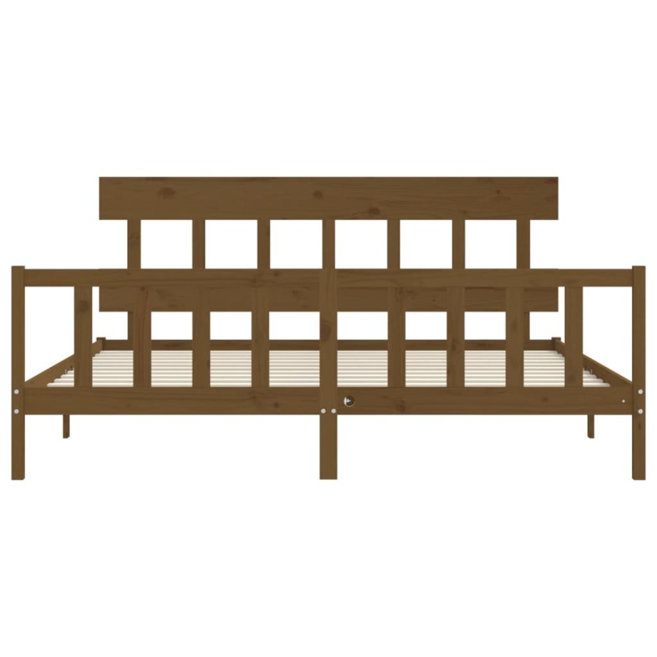Estructura cama y cabecero madera maciza marrón miel 200x200