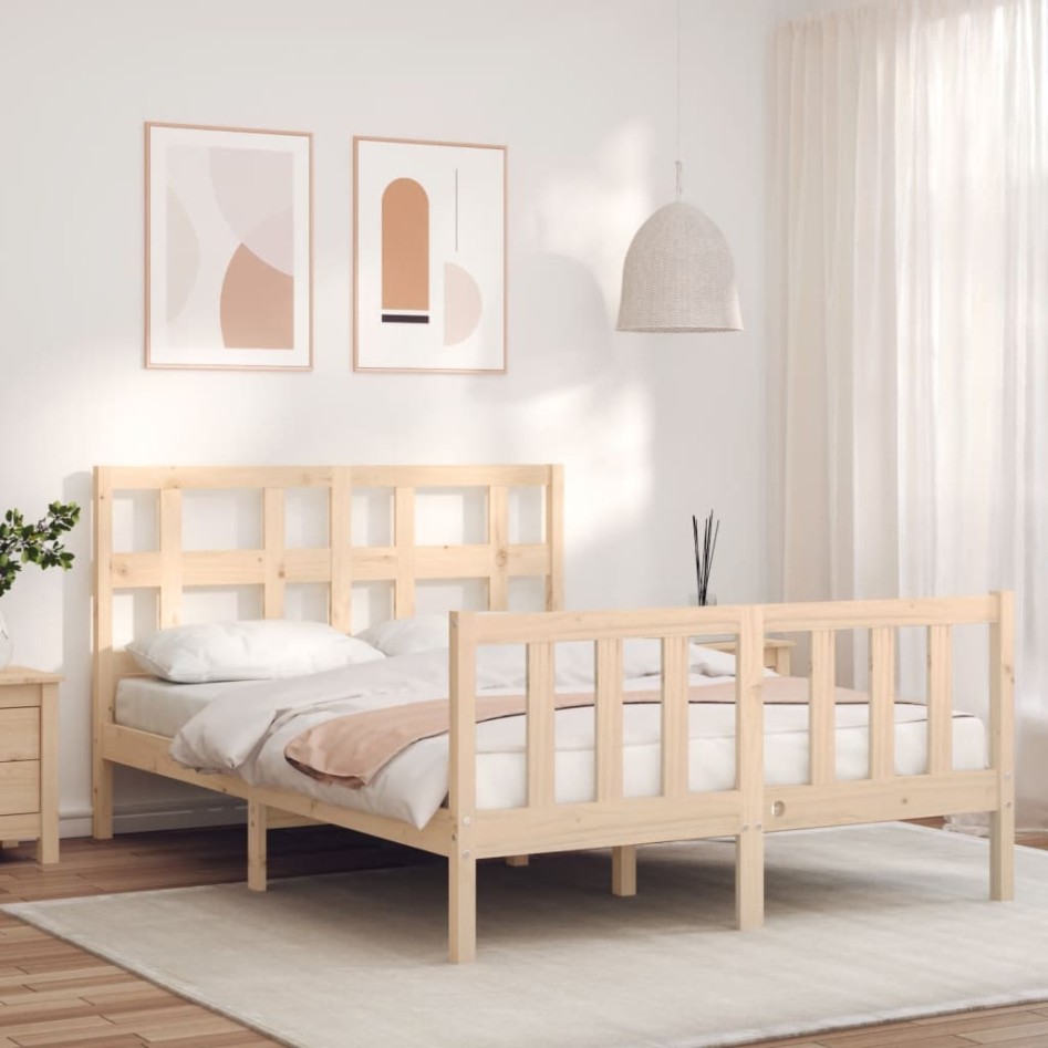 Estructura de cama de matrimonio con cabecero madera