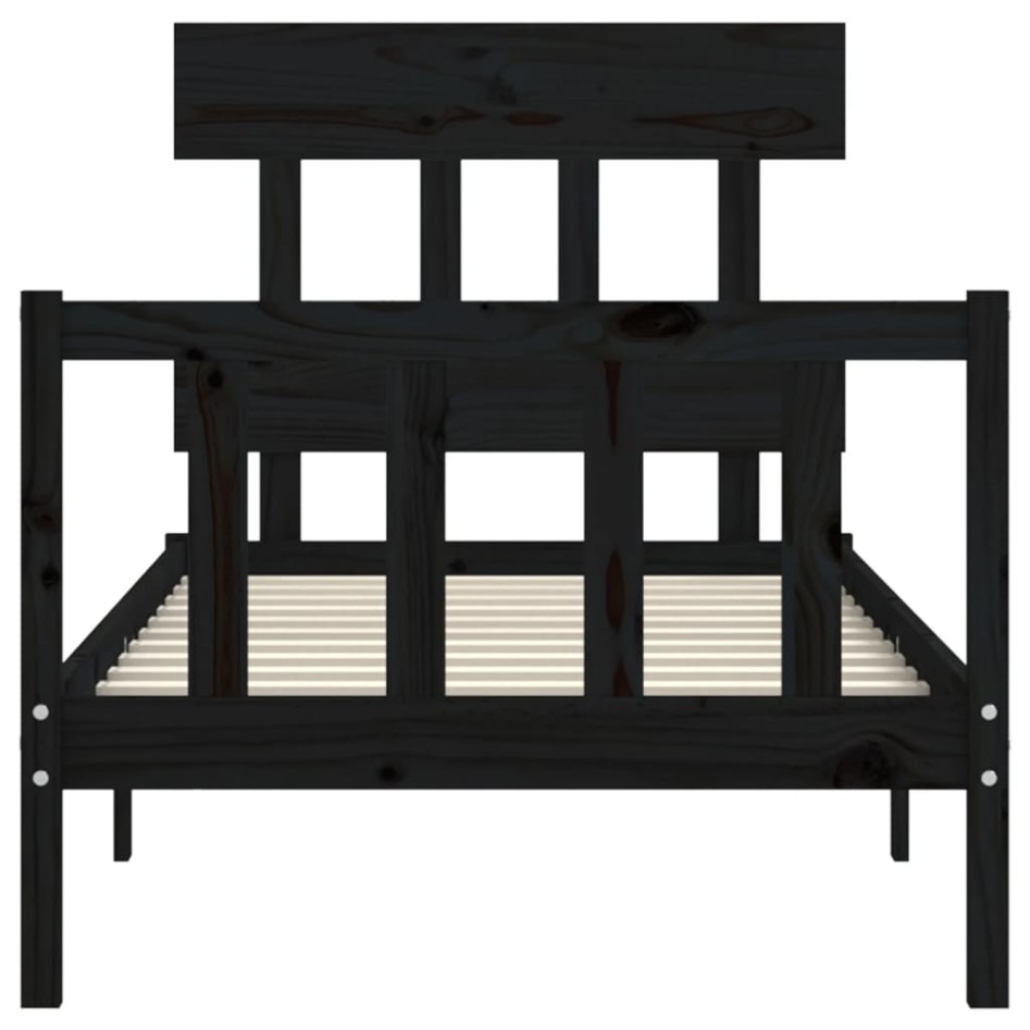 Estructura de cama con cabecero madera maciza negro 90x200